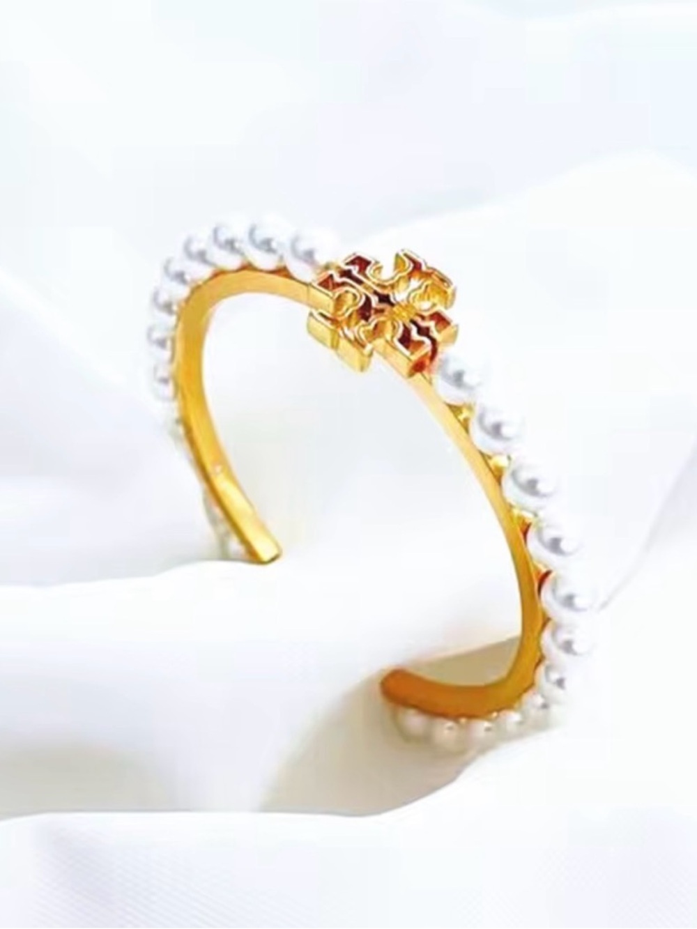 Tory Burch Authentic Gold Pearl-Accent Open Cuff Bracelet